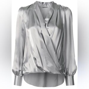 Elie Tahari 100% Silk Cassia Satin Wrap-Front Blouse